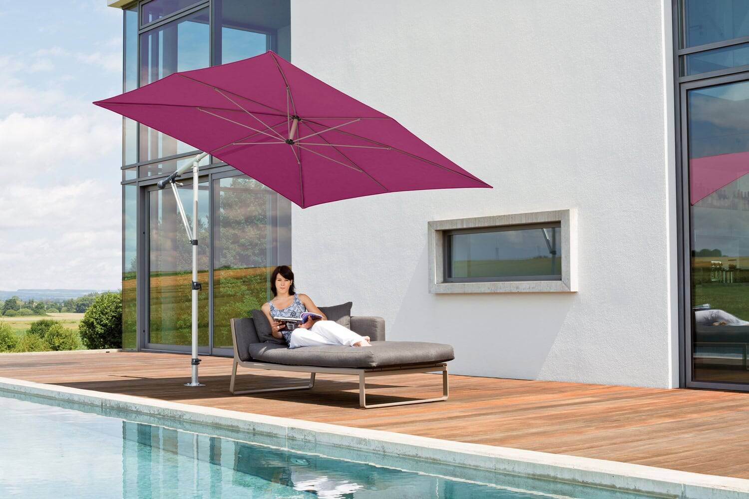 May MEZZO Ampelschirm Sonnenschirm Quadratisch 3m ohne Volant für die Terrasse mit MayTexAcryl Lila Berlin